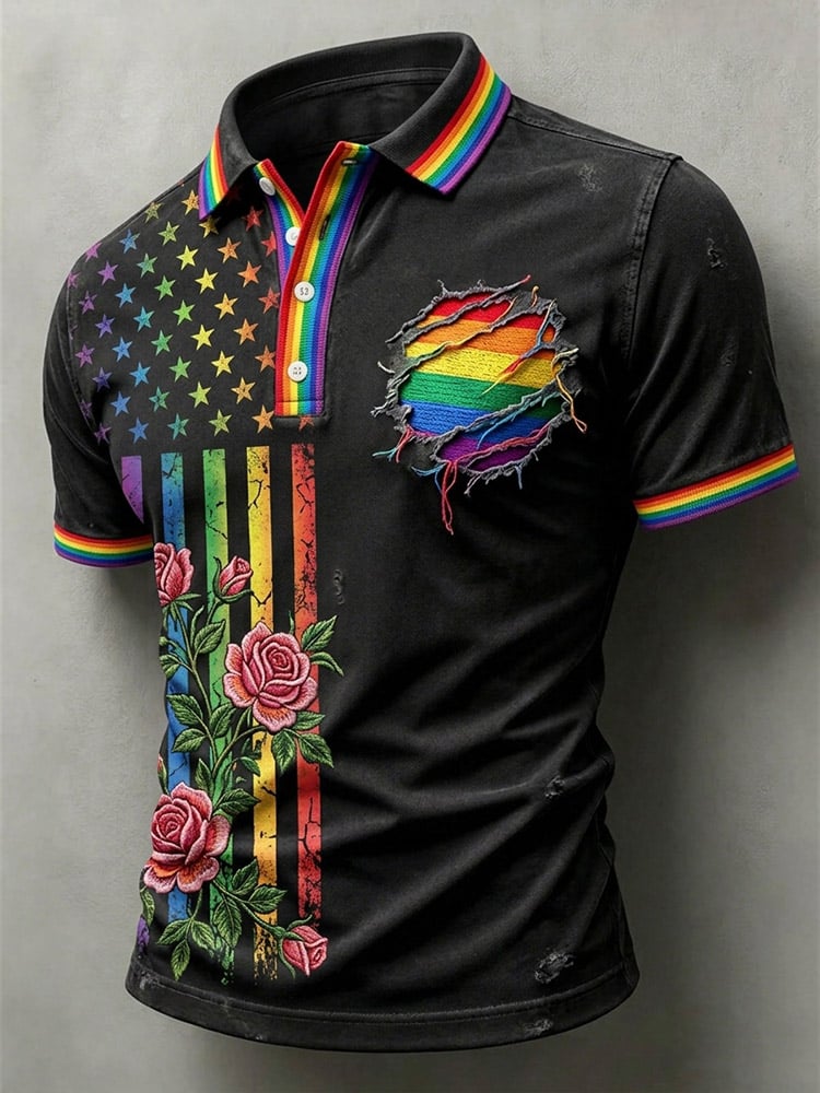 Men'S Casual Pride Month Print Polo Shirt