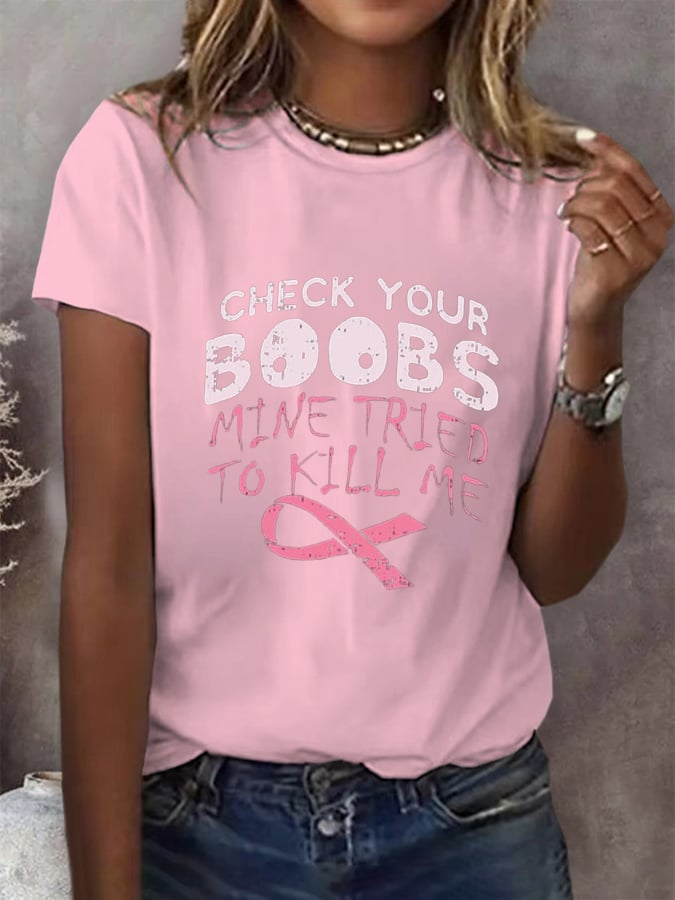 Women's Breast Cancer Awareness Print Casual T-Shirt