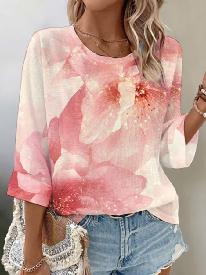 Women's Summer Pink Star Floral Casual Top
