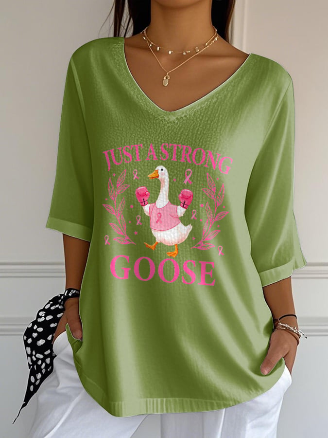 Women's casual October we wear pink big goose bubble wrinkled three-quarter sleeve T-shirt