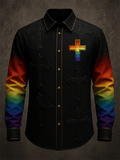 Men's Vintage  Rainbow Art Print Long Sleeve Shirt