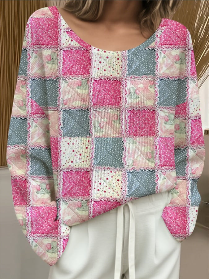 Women's Breast Cancer Flowers Print Drop Shoulder Sweater