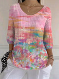 Women's Casual Autumn Pink Oil Painting Sweater
