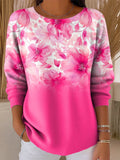 Women's Casual Pink Floral Gradient Texture Long-Sleeved Top