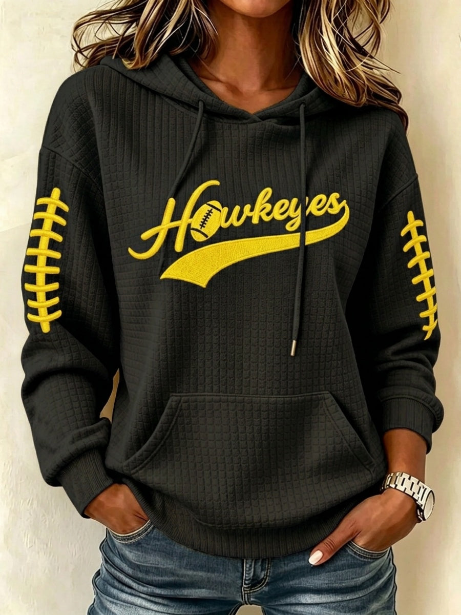 Women's Football Print Waffle Hooded Sweatshirt