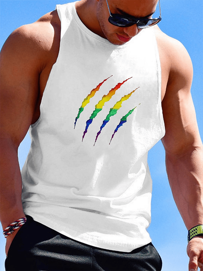 Men's Rainbow Bear Paw Print Casual Tank Top