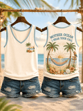 Women's Retro Mother Ocean I Have Heard You Call Print Casual Vest