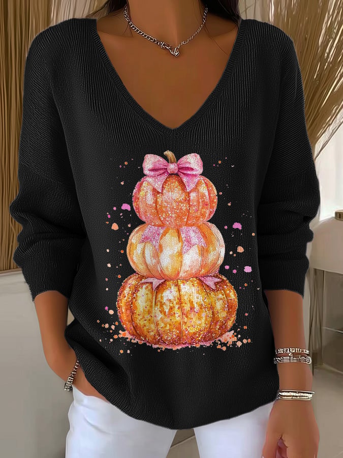 Women's Casual Autumn Pumpkin Striped Long Sleeve Top