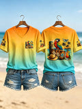 Women's Vacation Retirement Print V Neck T-Shirt