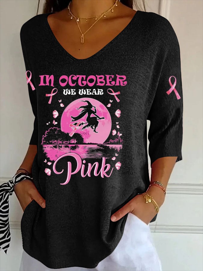 Women'sIn October We Wear Pink Witchy striped top