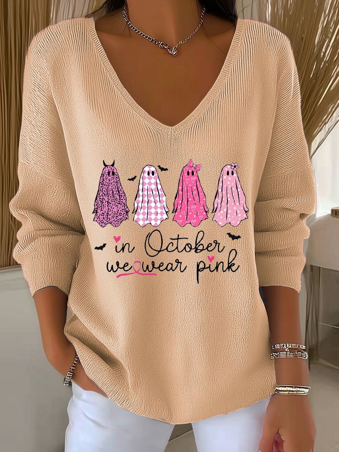 Women's In October We Wear Pink Print Knitted Top
