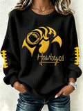 Women's Football Print Crew Neck Check Sweatshirt