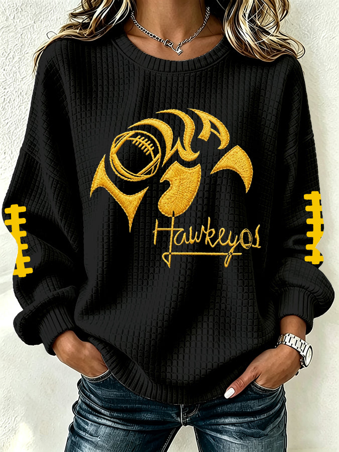 Women's Football Print Crew Neck Check Sweatshirt