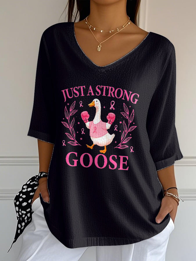 Women's casual October we wear pink big goose bubble wrinkled three-quarter sleeve T-shirt