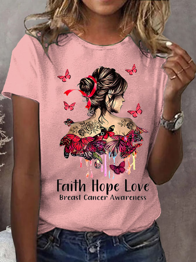 Women'S Casual Breast Cancer Short Sleeve T-Shirt