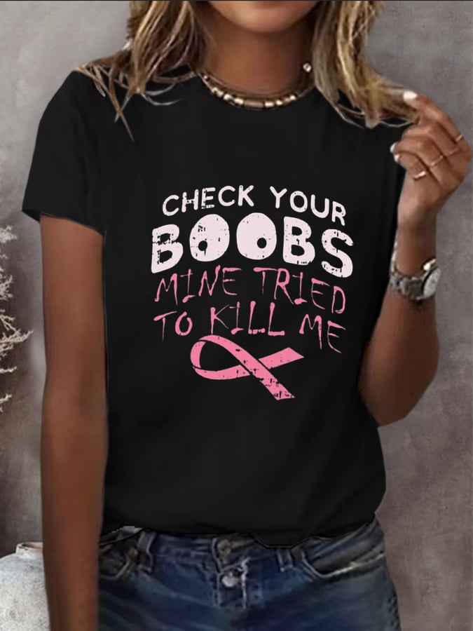Women's Breast Cancer Awareness Print Casual T-Shirt