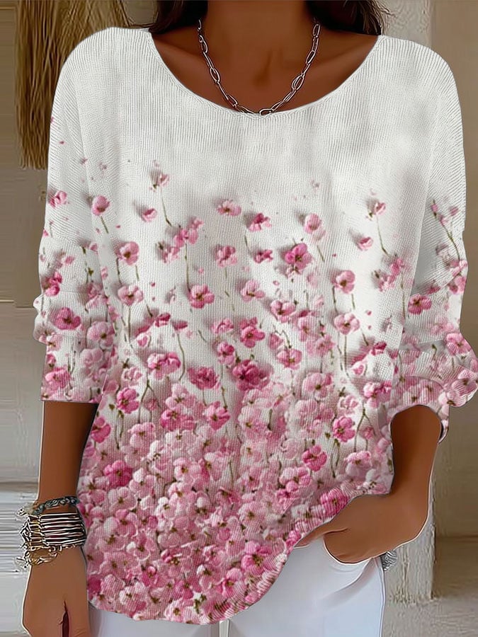 Women's Retro Pink Floral Gradient Art Print Sweater