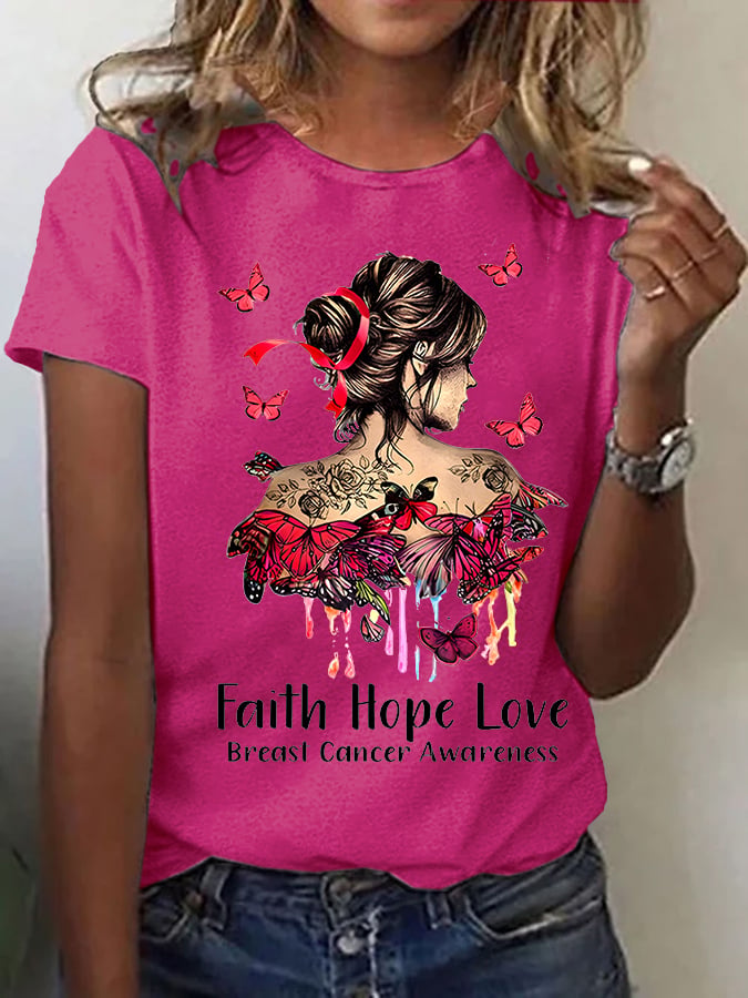 Women'S Casual Breast Cancer Short Sleeve T-Shirt