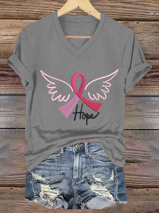 Women's Breast Cancer Awareness Pink Ribbon Hope Print T-Shirt