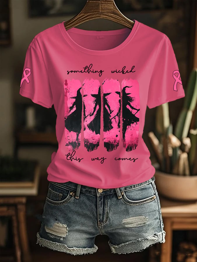 Women's Something Wicked This Way Comes Breast Cancer Awareness Printed T-Shirt