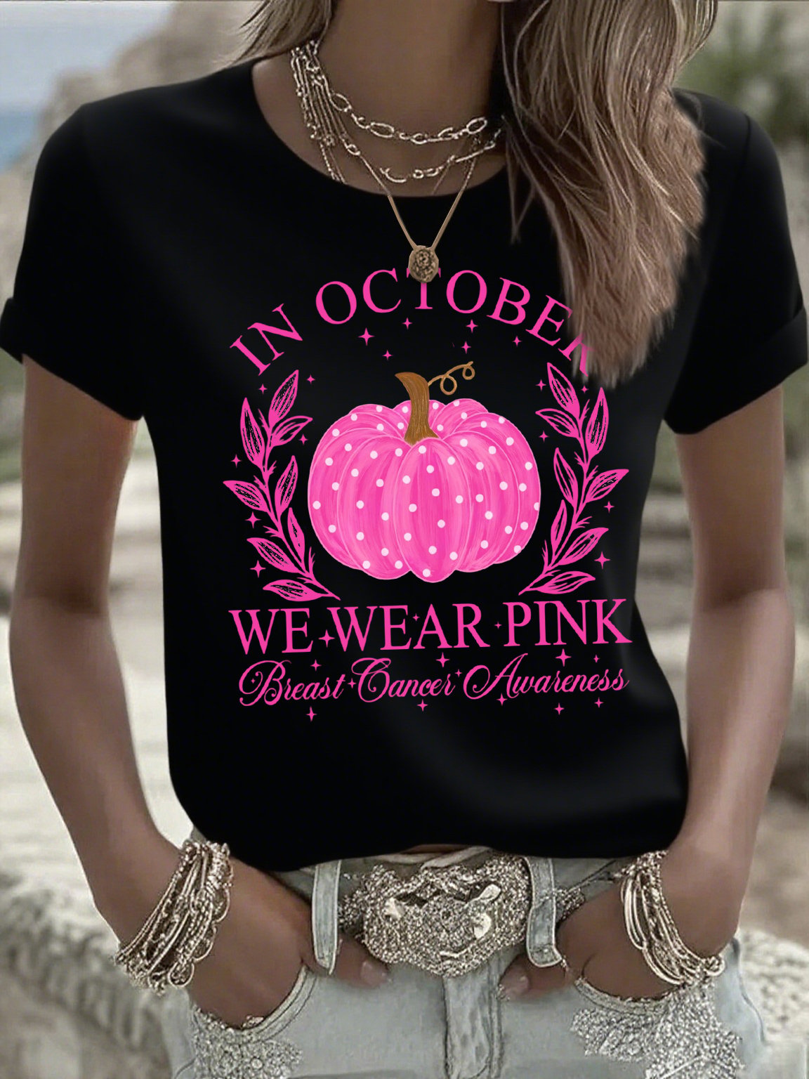 Women's Casual Pink Pumpkin T-Shirt