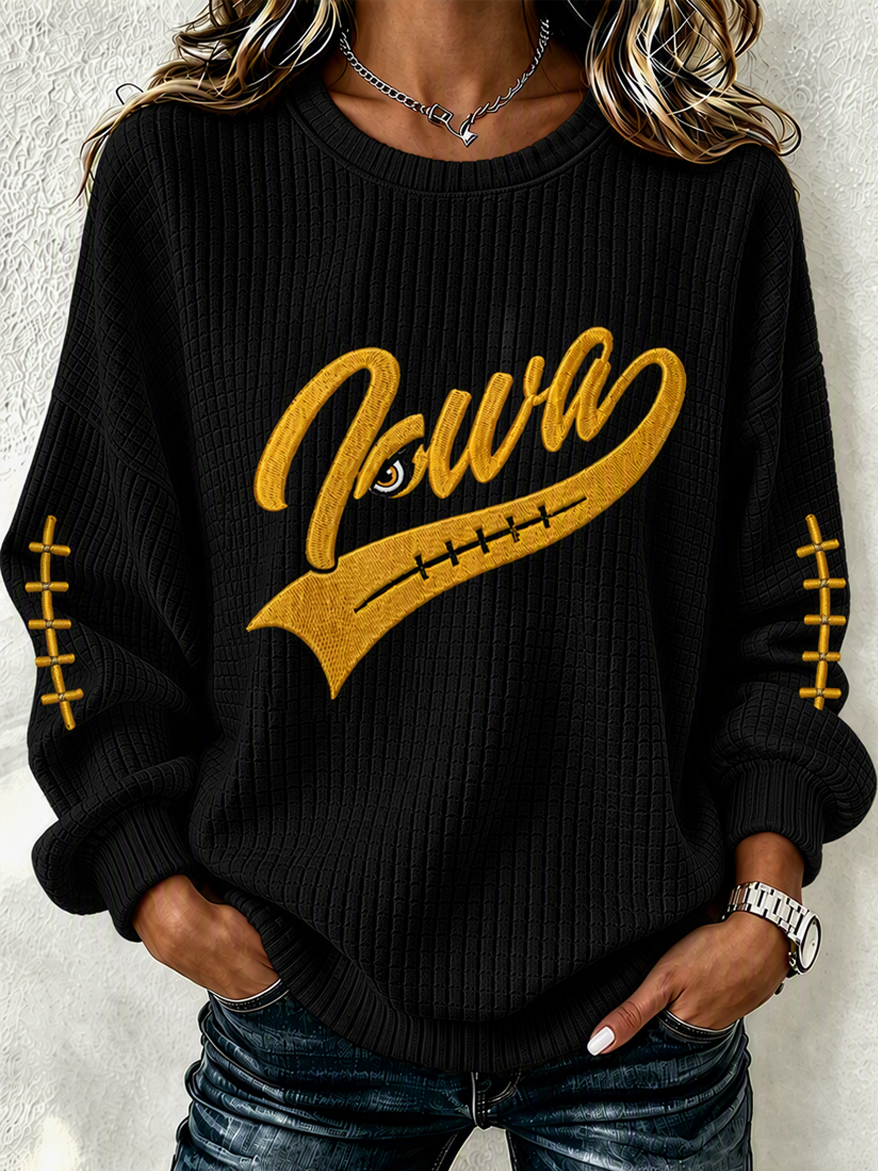 Women's Football Print Crew Neck Check Sweatshirt