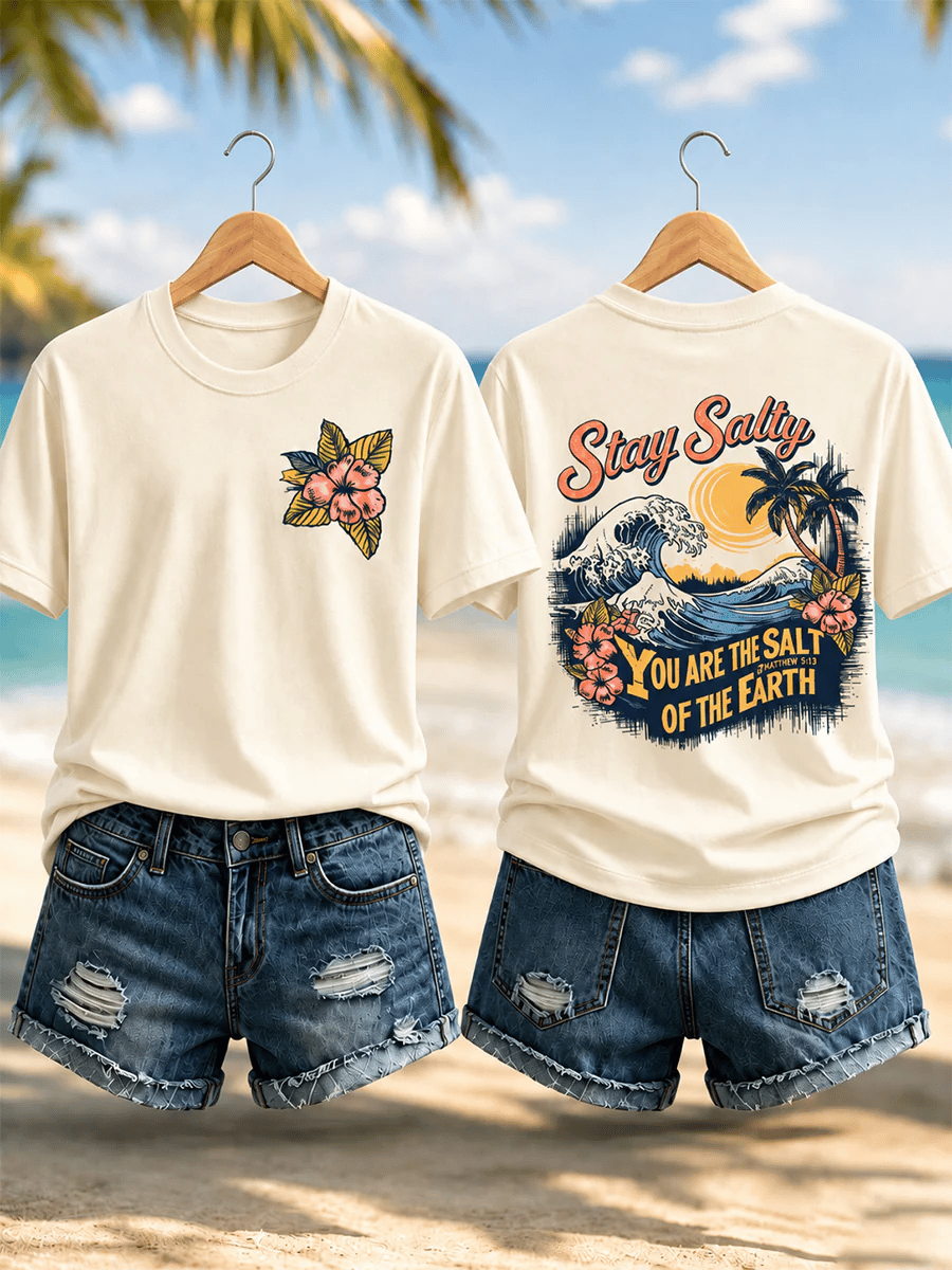 Women's Stay Salty You Are The Salt Of The Earth Print Casual Tee