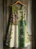 Women's Casual Cute Cat Cotton And Linen Dress