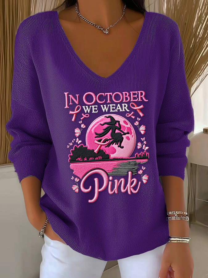 Women's Casual We Wear Pink Witch Pit Stripe Long Sleeve Top In October