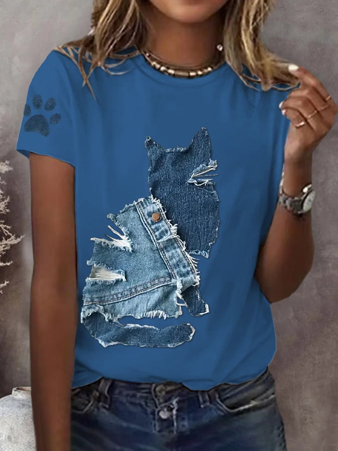 Women's Retro Funny Animal Cat Print T-Shirt