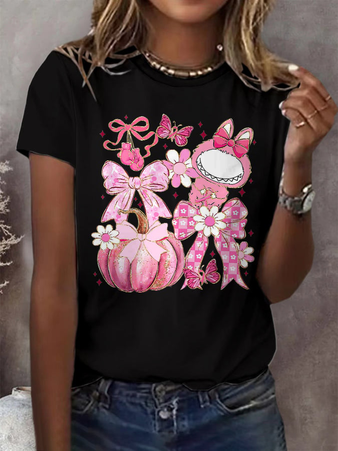 Women's Casual Pink Rugby Waffle Long Sleeve Breast Cancer Art T-Shirt