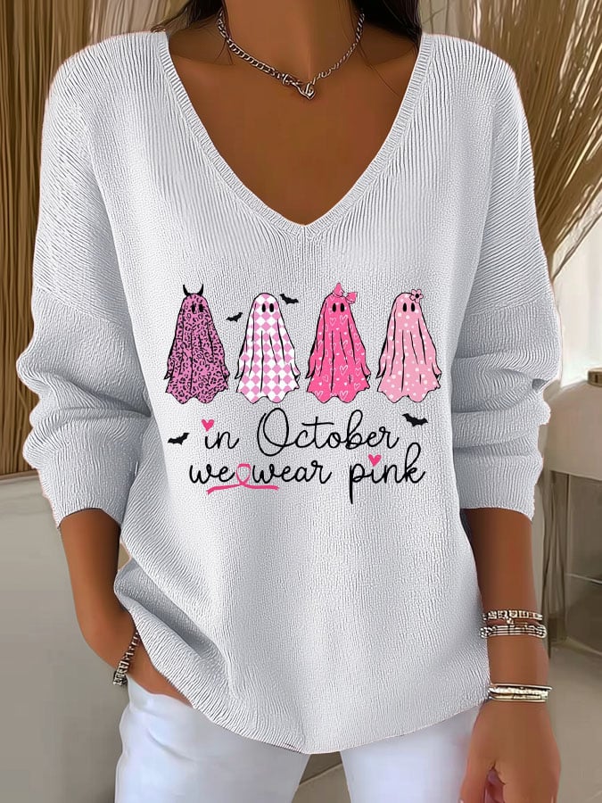 Women's In October We Wear Pink Print Knitted Top