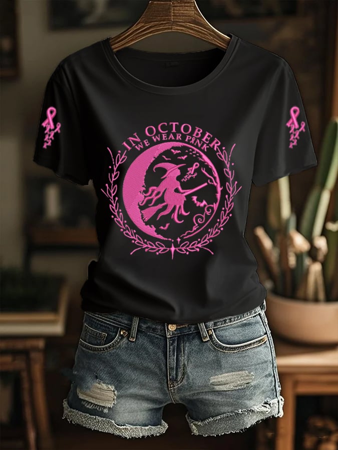 Women's In October We Wear Pink Breast Cancer  Print Shirt