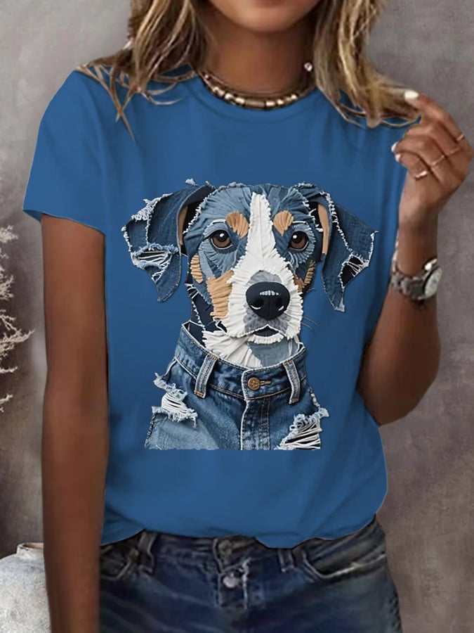 Women's Retro Funny Animal Dog Print T-Shirt