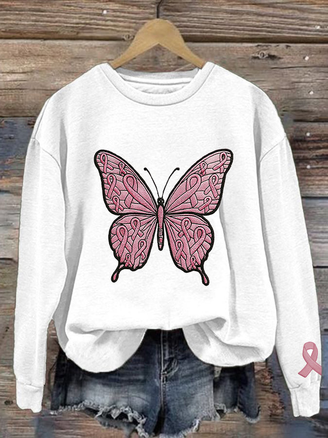Women's Breast Cancer Awareness Print Crew Neck Sweatshirt