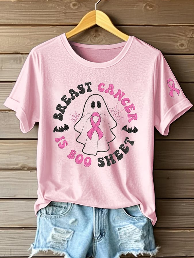 Women's Breast Cancer Boo Sheet Printed Casual T-Shirt