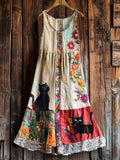 Women's Cute Cat Printed Sleeveless Round Neck Dress
