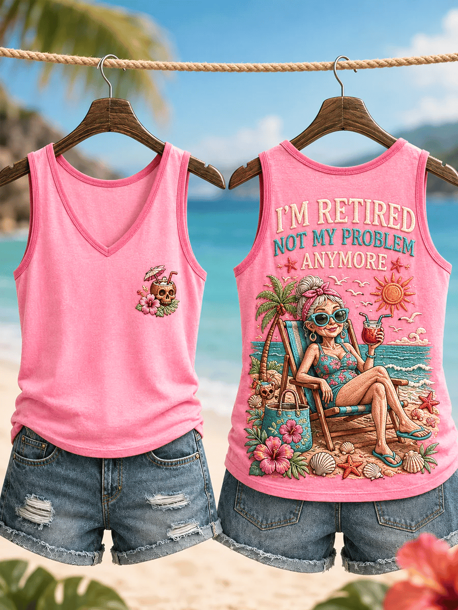 Women's Retro I'm Retired Not My Problem Anymore Skeleton Print Casual Vest