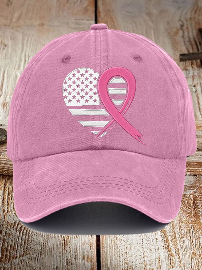 Unisex Breast Cancer Heart Ribbon Flag Print Baseball Cap