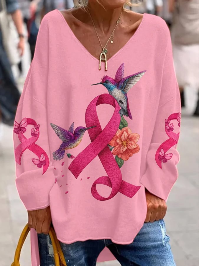 Women's Pink Print Casual Long Sleeve T-Shirt