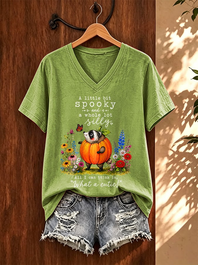 V-Neck Retro Jimothy Raccoon A Little Bit Spooky And A Whole Lot Silly. All I Can Think Is . What A Cutie Print T-Shirt