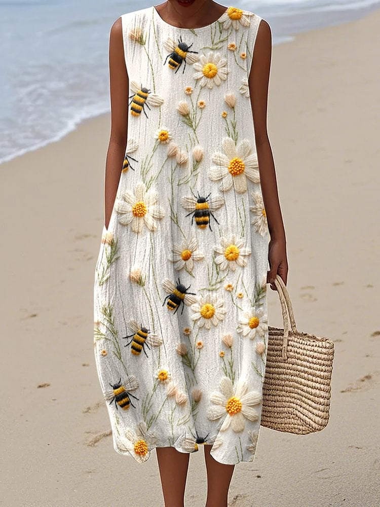Women's Fashion Casual Bee Vest Loose Dress