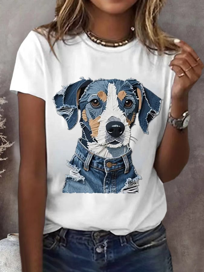 Women's Retro Funny Animal Dog Print T-Shirt
