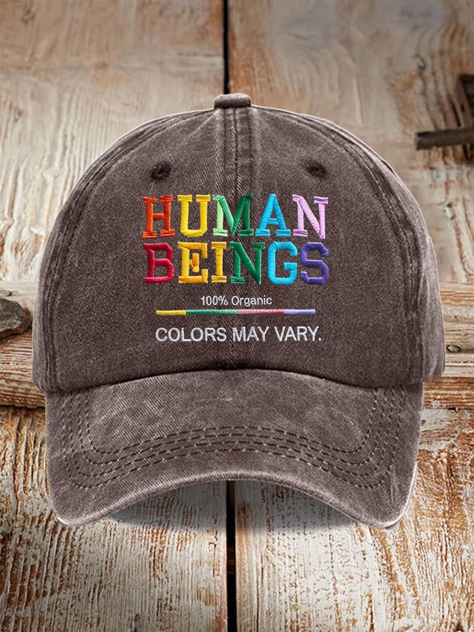 Retro Human Beings 100% Organic Colors May Vary Human Rights Equality Pride Print Baseball Cap