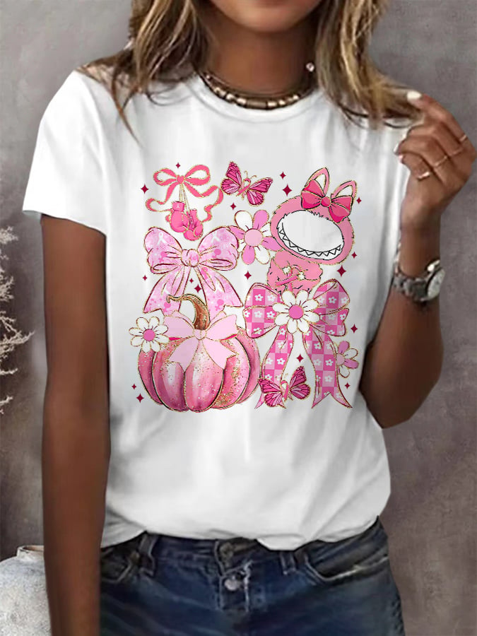 Women's Casual Pink Rugby Waffle Long Sleeve Breast Cancer Art T-Shirt