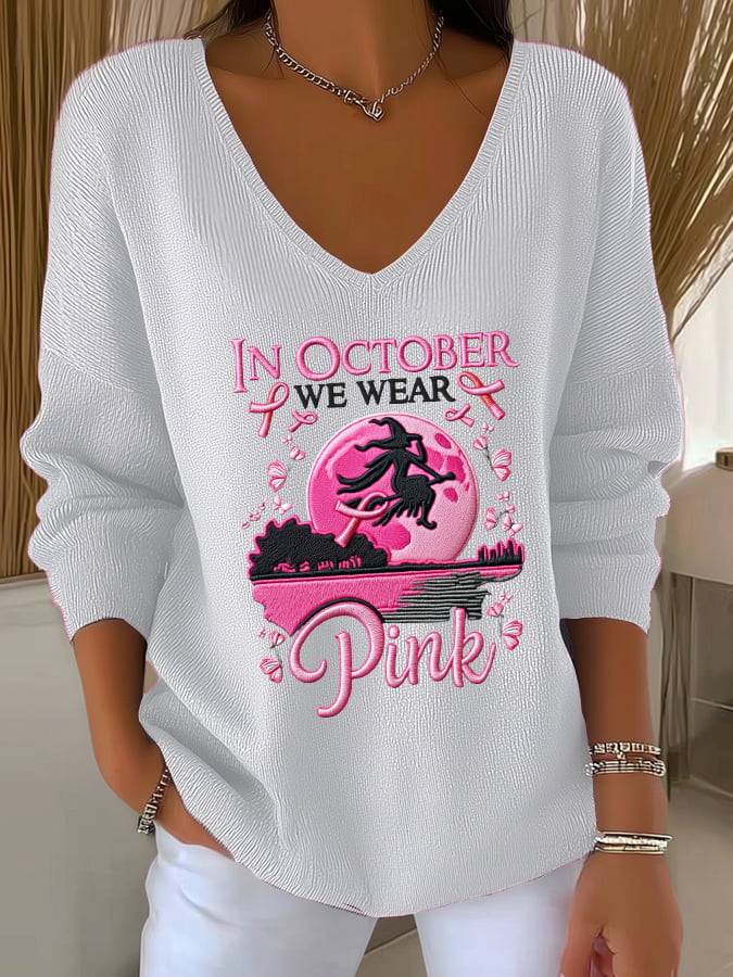 Women's Casual We Wear Pink Witch Pit Stripe Long Sleeve Top In October