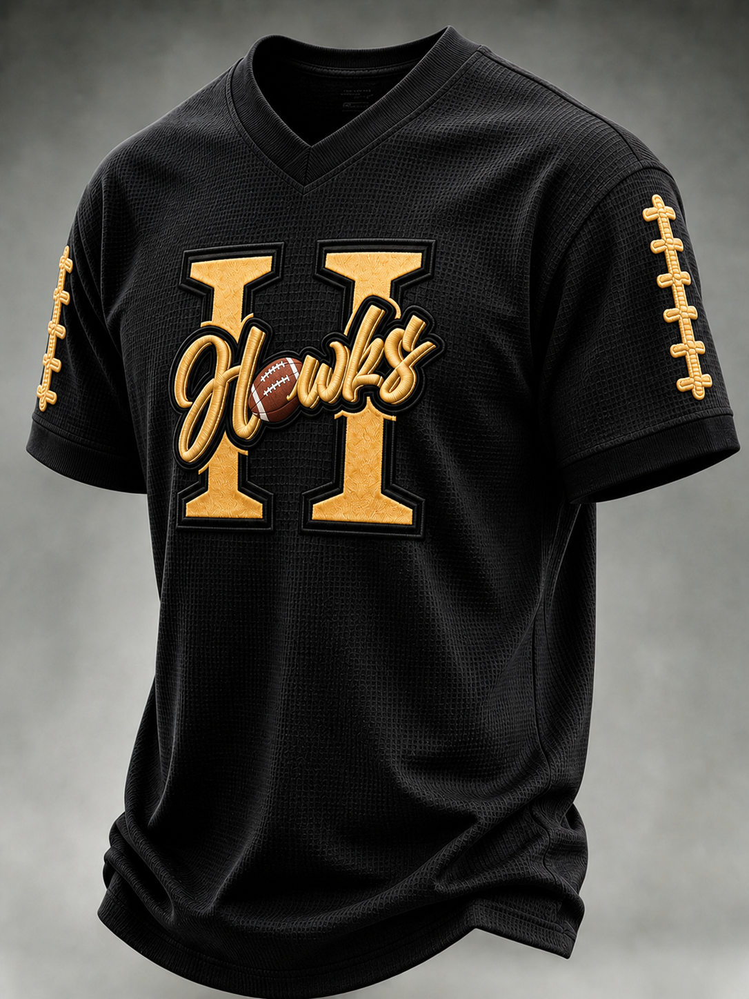 Men'S College Football Fan Splicing Waffle V-Neck T-Shirt