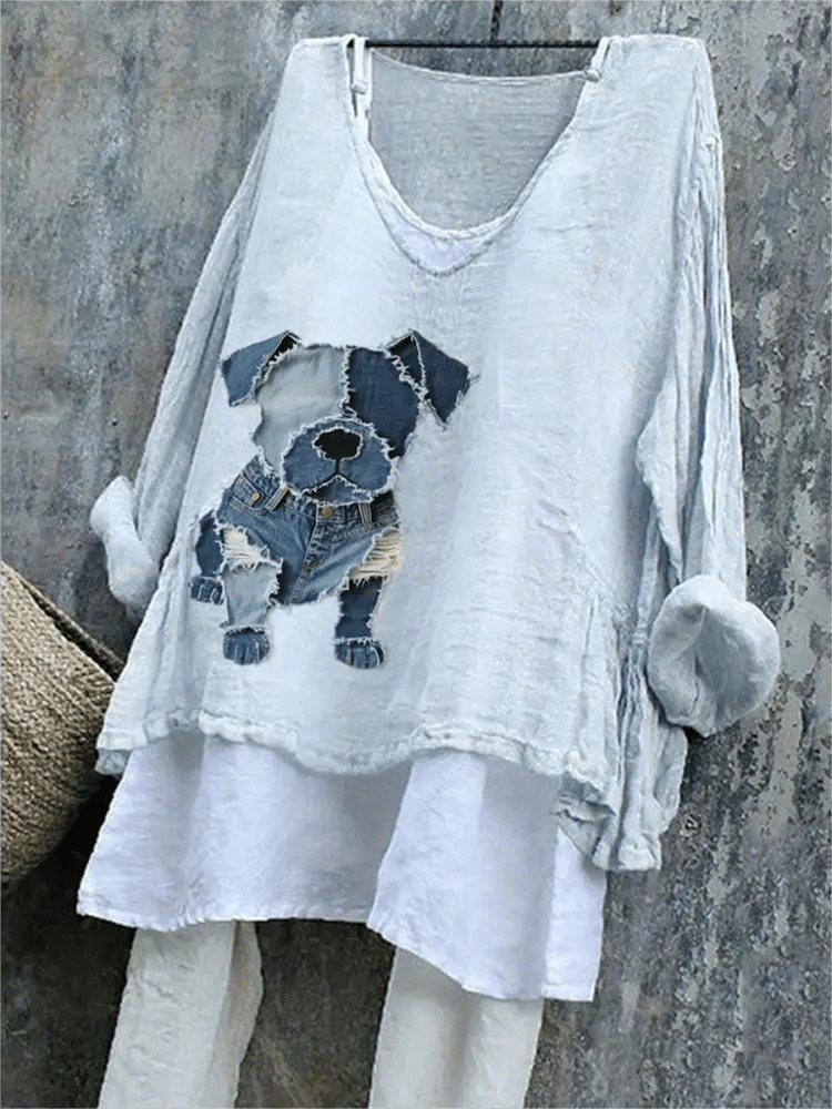 Women's Retro Funny  Animal Dog Print Top