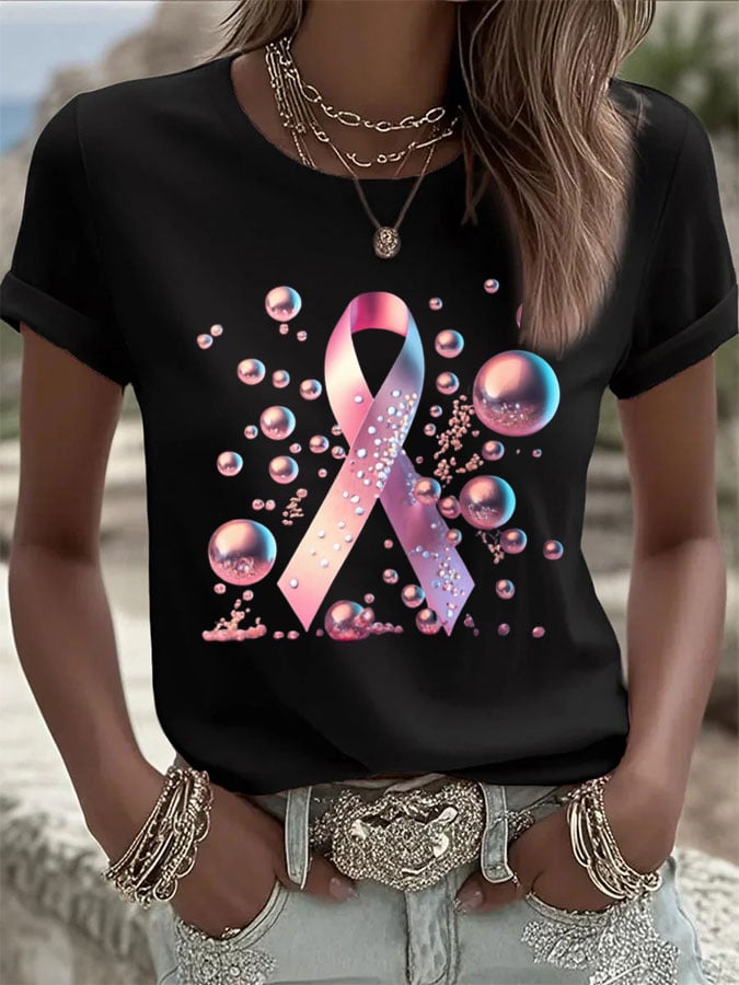 Women's  Breast Cancer Print T-Shirt