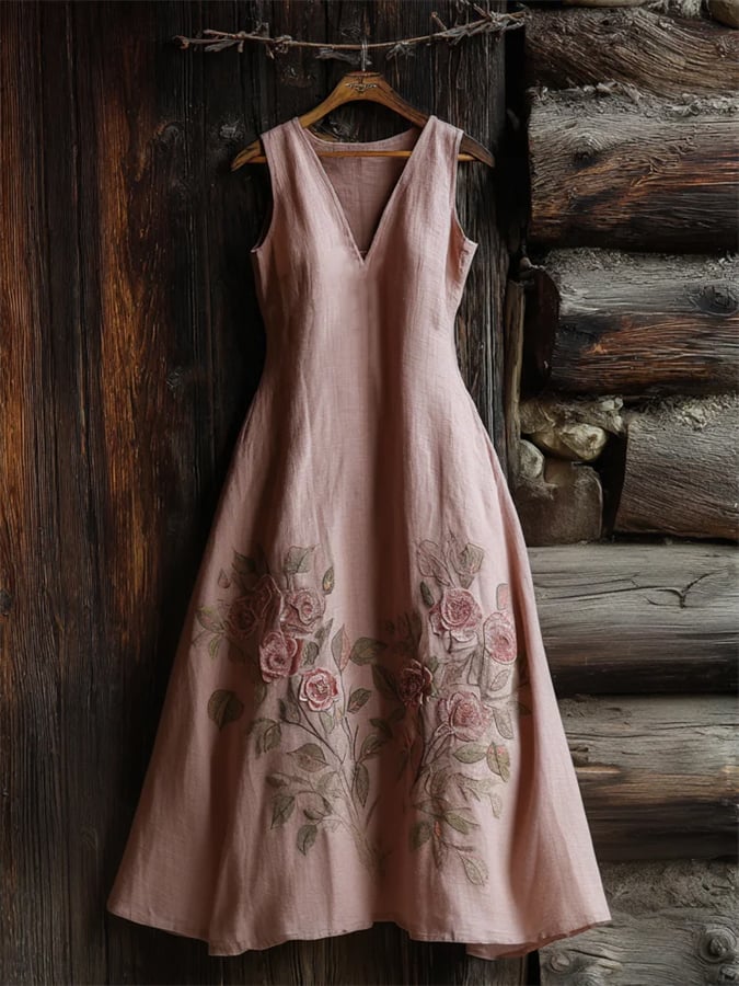 Women's Retro Breast Cancer Print V Neck Dress
